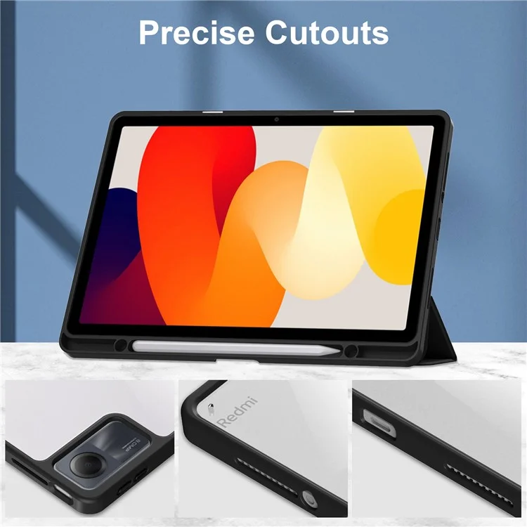 Чехол для планшета Xiaomi Redmi Pad SE, противоударный, из искусственной кожи + ТПУ + акрил, с подставкой и слотом для ручки - черного цвета