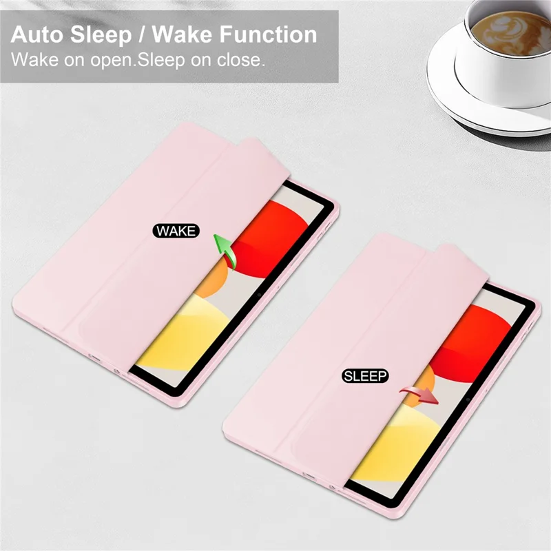 For Xiaomi Redmi Pad SE Tablet Case Anti-scratch Leather+TPU+Acrylic Stand Cover with Pen Slot - Pink