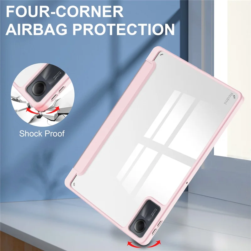 For Xiaomi Redmi Pad SE Tablet Case Anti-scratch Leather+TPU+Acrylic Stand Cover with Pen Slot - Pink