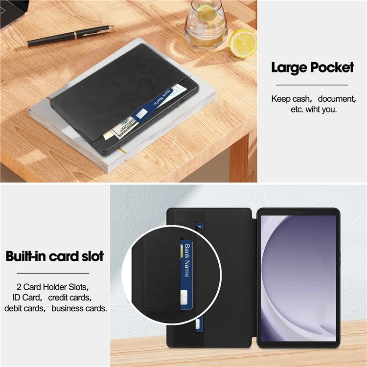 Funda para Samsung Galaxy Tab A9 Caso de cuero PU Cartera de pie Despertar automático / Dormir Cubierta de la tableta - Negro