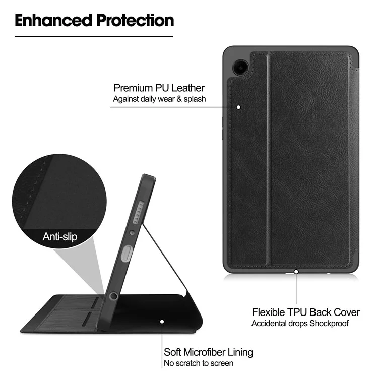 Funda para Samsung Galaxy Tab A9 Caso de cuero PU Cartera de pie Despertar automático / Dormir Cubierta de la tableta - Negro