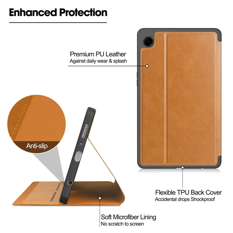 For Samsung Galaxy Tab A9 Case PU Leather Wallet Stand Auto Wake  /  Sleep Tablet Cover - Brown