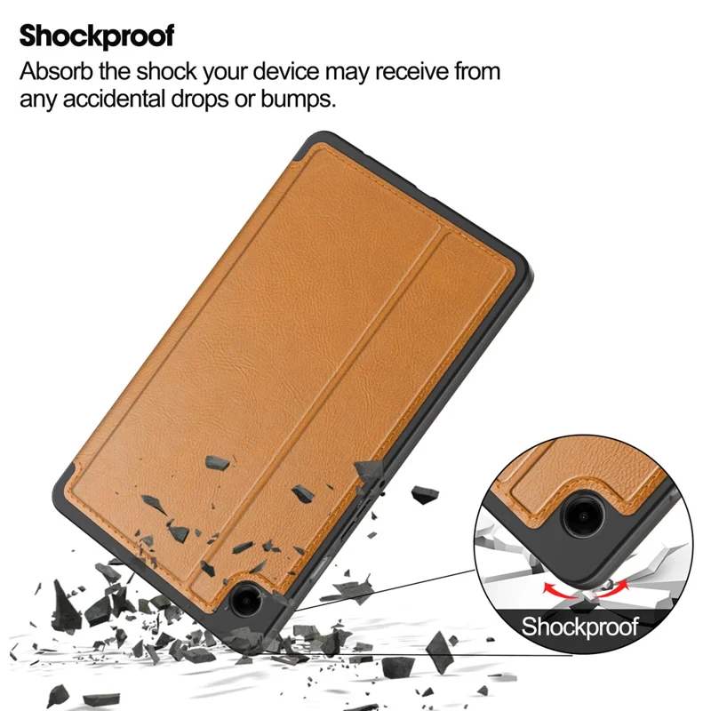 For Samsung Galaxy Tab A9 Case PU Leather Wallet Stand Auto Wake  /  Sleep Tablet Cover - Brown