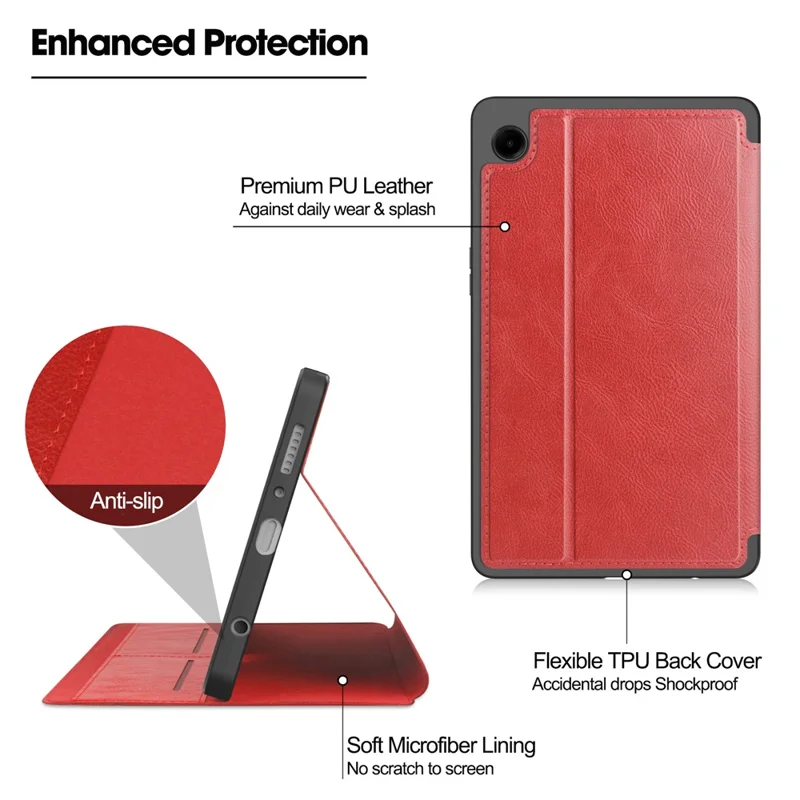 Per Samsung Galaxy Tab A9 Case PU Pelle Portafoglio in Piedi Autosvegli / Sonno Copertura Tablet - Rosso