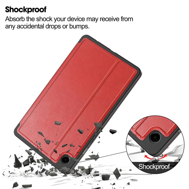 Per Samsung Galaxy Tab A9 Case PU Pelle Portafoglio in Piedi Autosvegli / Sonno Copertura Tablet - Rosso