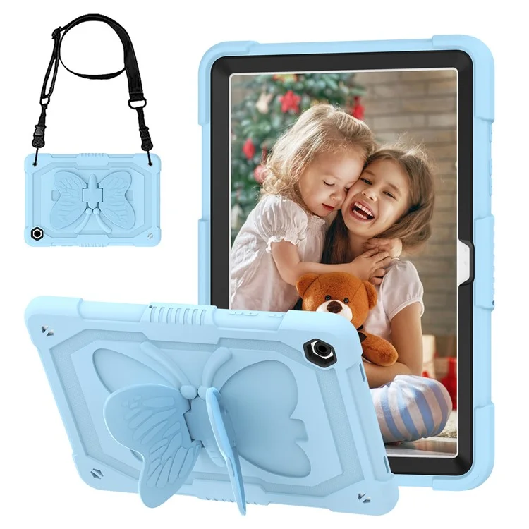 Per Samsung Galaxy Tab A9+ Tablet Case Soft Silicone + PC Kickstand Butterfly Shape Cover - Blue