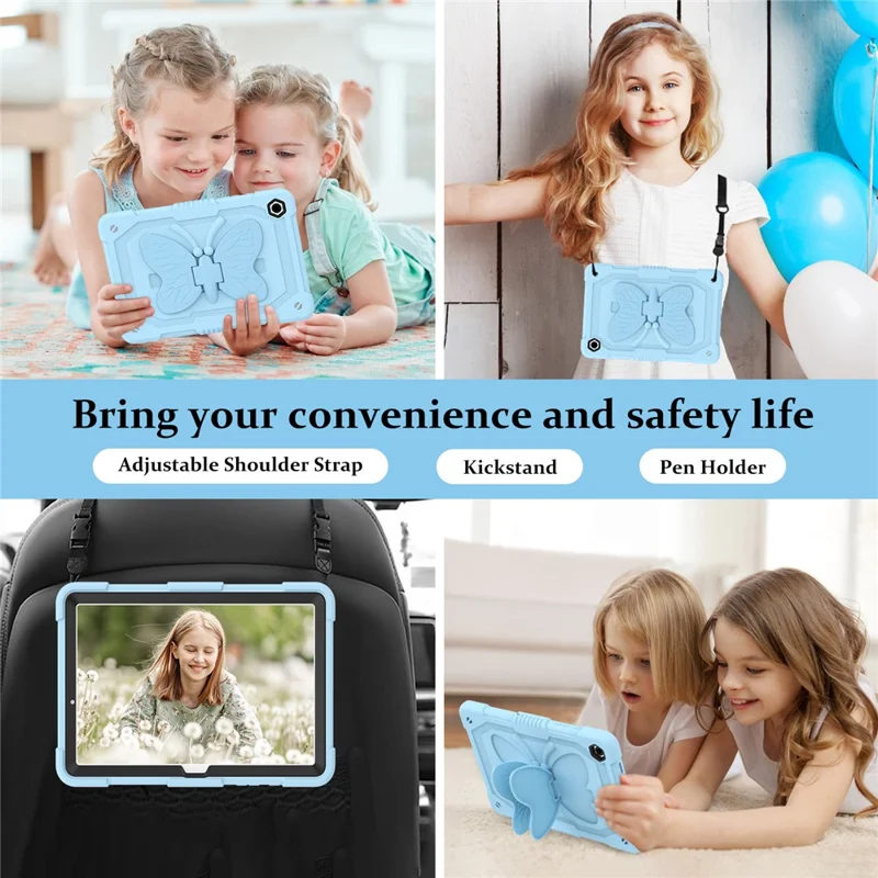 Per Samsung Galaxy Tab A9+ Tablet Case Soft Silicone + PC Kickstand Butterfly Shape Cover - Blue