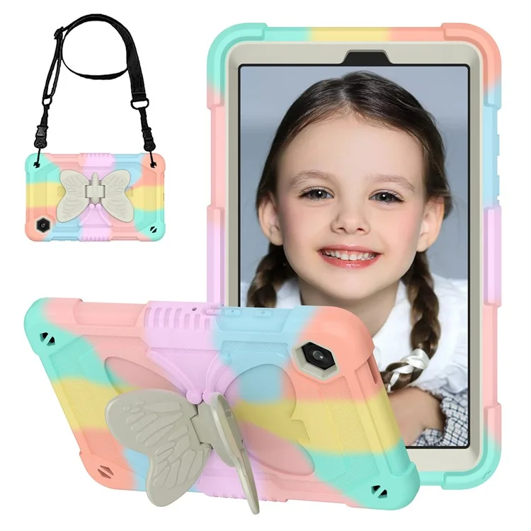 Funda para tablet Samsung Galaxy Tab A9, de silicona y PC, con protección antiarañazos y soporte plegable, con correa para el hombro