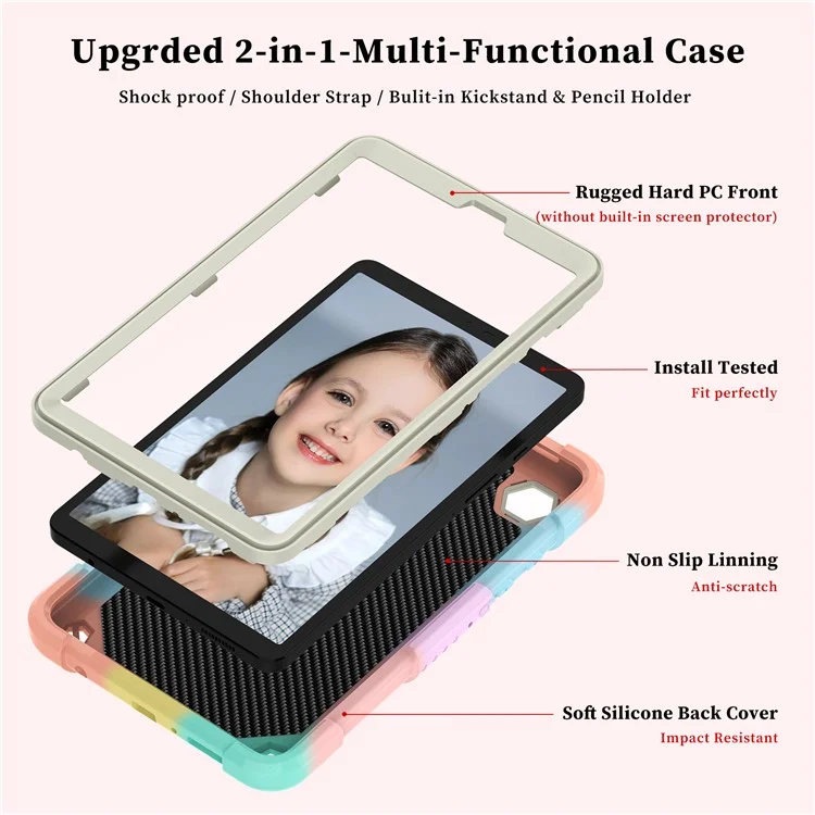 Funda para tablet Samsung Galaxy Tab A9, de silicona y PC, con protección antiarañazos y soporte plegable, con correa para el hombro