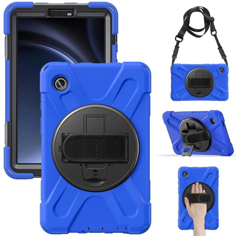 For Samsung Galaxy Tab A9 Tablet Case Kickstand PC+Silicone Cover with Hand Band / Shoulder Strap - Blue