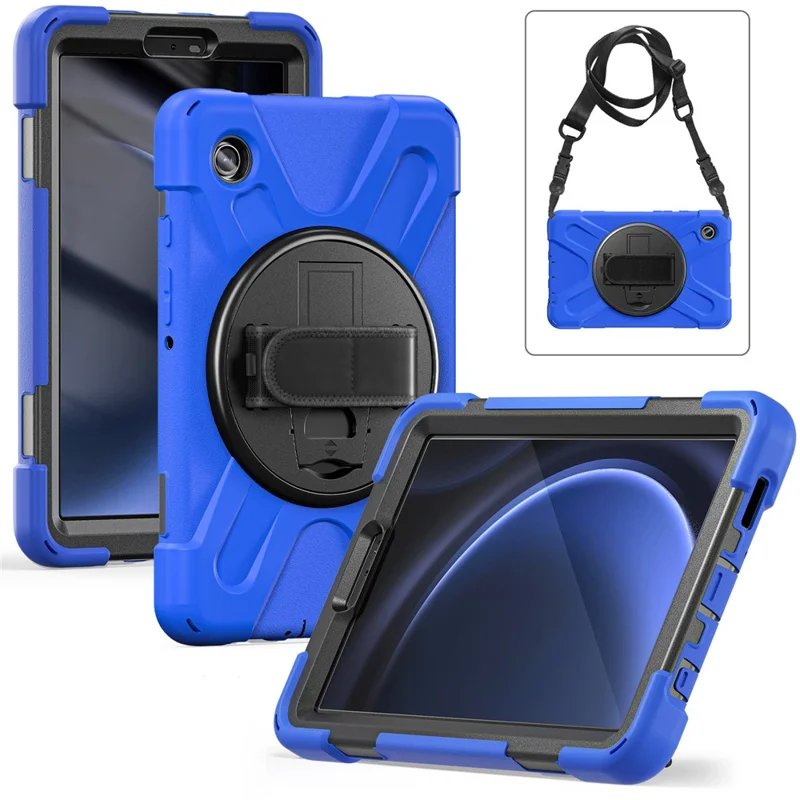 For Samsung Galaxy Tab A9 Tablet Case Kickstand PC+Silicone Cover with Hand Band / Shoulder Strap - Blue