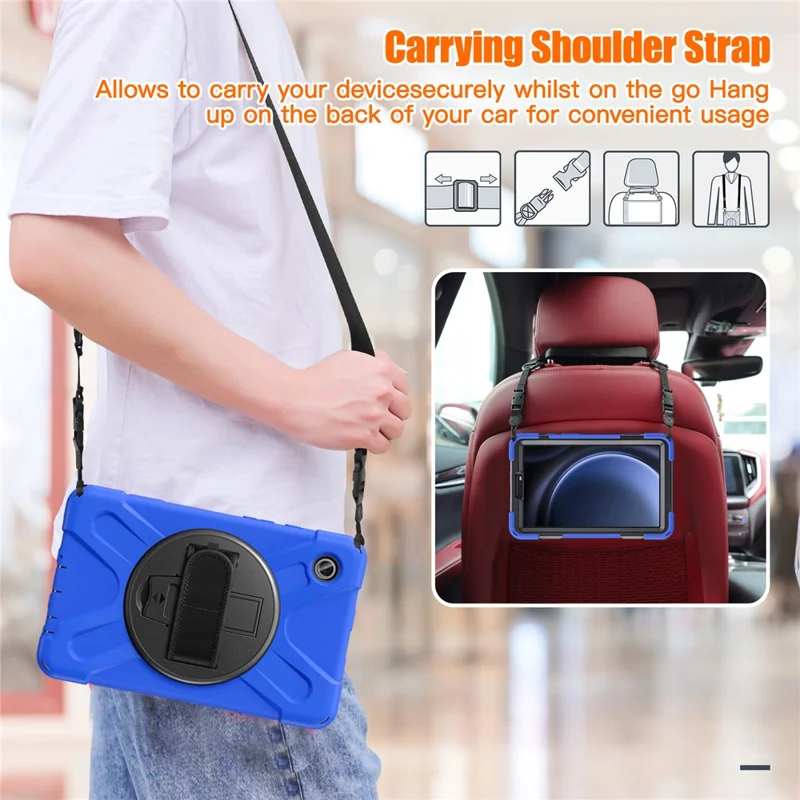 For Samsung Galaxy Tab A9 Tablet Case Kickstand PC+Silicone Cover with Hand Band / Shoulder Strap - Blue