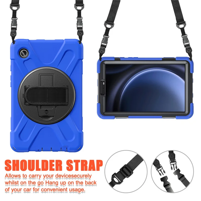 For Samsung Galaxy Tab A9 Tablet Case Kickstand PC+Silicone Cover with Hand Band / Shoulder Strap - Blue