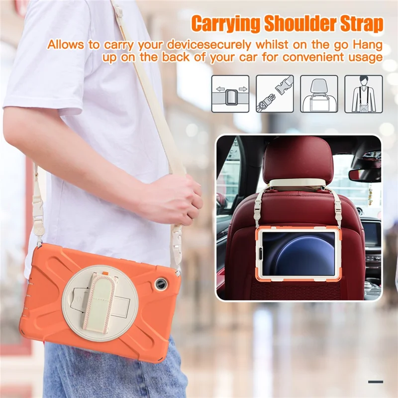 Fodral för Samsung Galaxy Tab A9 med ställfot, PC+silikon, med handlina / axellina - Orange