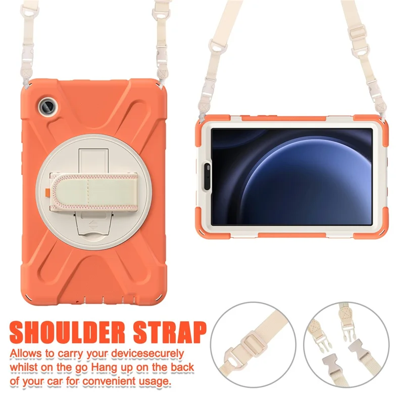 Fodral för Samsung Galaxy Tab A9 med ställfot, PC+silikon, med handlina / axellina - Orange