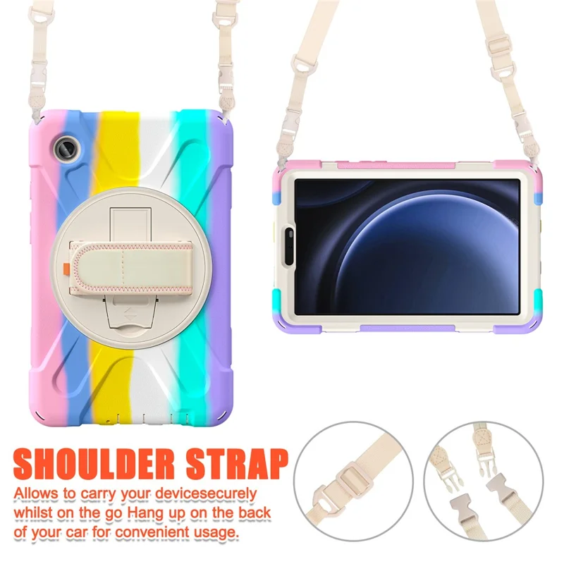 For Samsung Galaxy Tab A9 Tablet Case Kickstand PC+Silicone Cover with Hand Band / Shoulder Strap - Colorful Pink