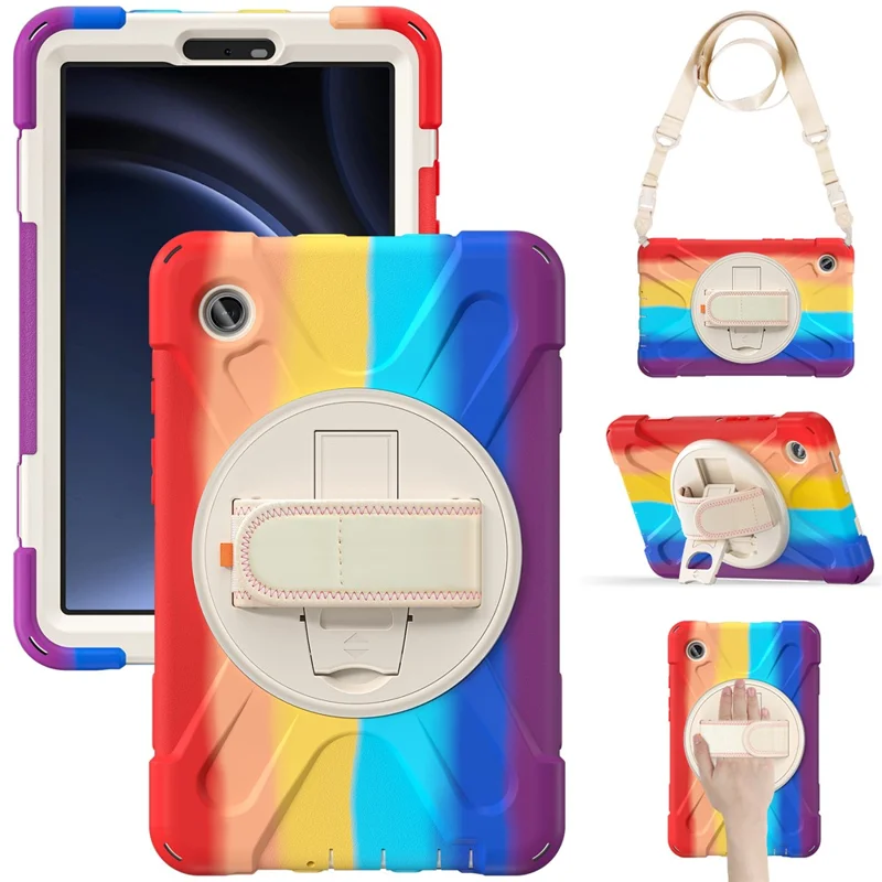 For Samsung Galaxy Tab A9 Tablet Case Kickstand PC+Silicone Cover with Hand Band / Shoulder Strap - Colorful Red