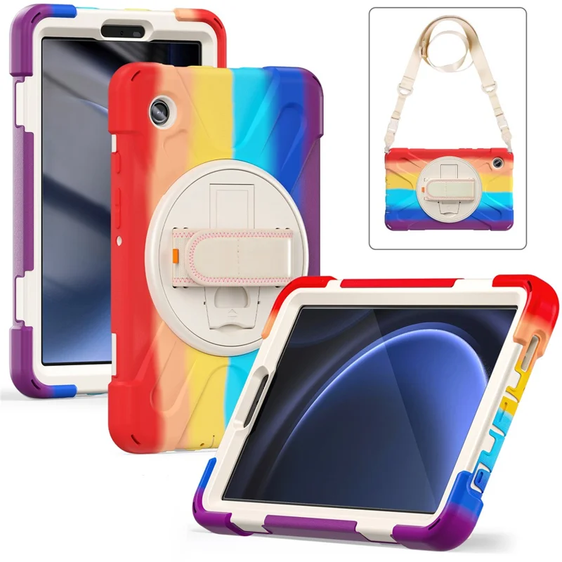 For Samsung Galaxy Tab A9 Tablet Case Kickstand PC+Silicone Cover with Hand Band / Shoulder Strap - Colorful Red