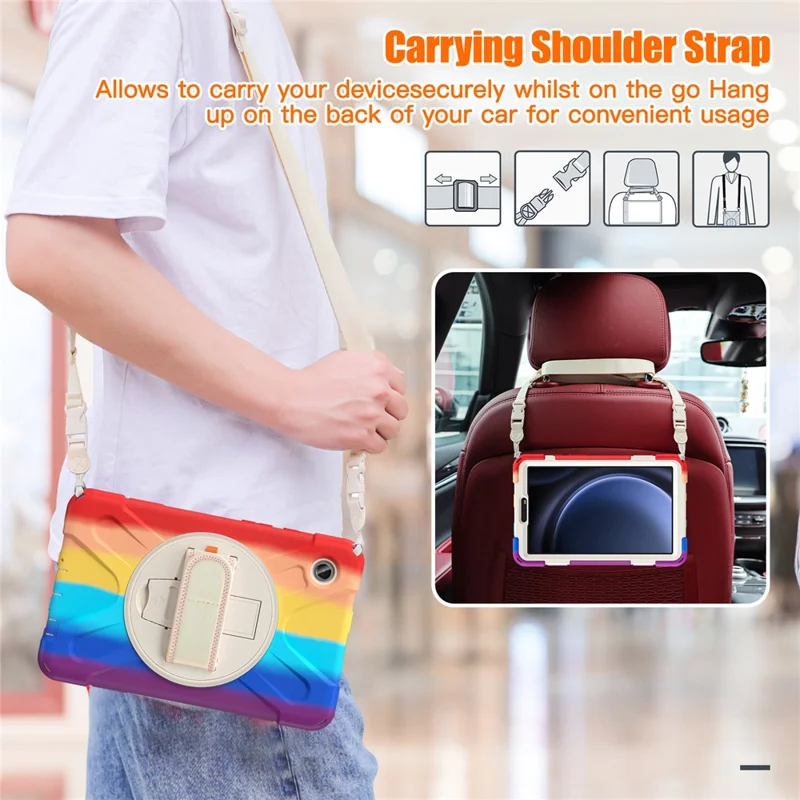 For Samsung Galaxy Tab A9 Tablet Case Kickstand PC+Silicone Cover with Hand Band / Shoulder Strap - Colorful Red