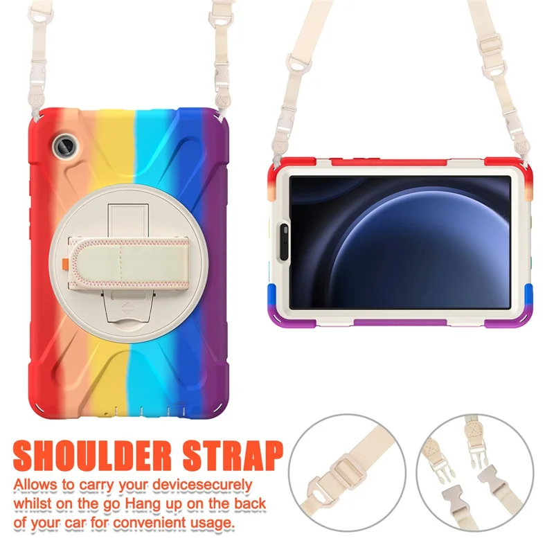 For Samsung Galaxy Tab A9 Tablet Case Kickstand PC+Silicone Cover with Hand Band / Shoulder Strap - Colorful Red