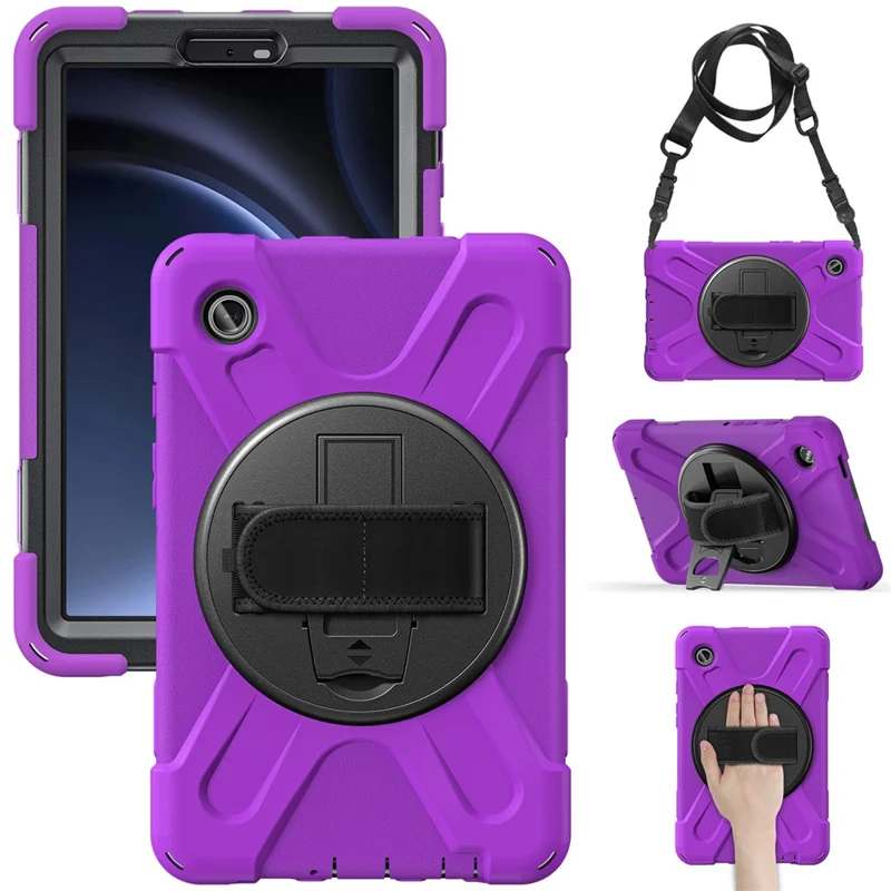 For Samsung Galaxy Tab A9 Tablet Case Kickstand PC+Silicone Cover with Hand Band / Shoulder Strap - Purple