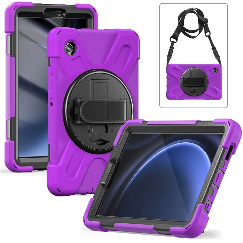 For Samsung Galaxy Tab A9 Tablet Case Kickstand PC+Silicone Cover with Hand Band / Shoulder Strap - Purple