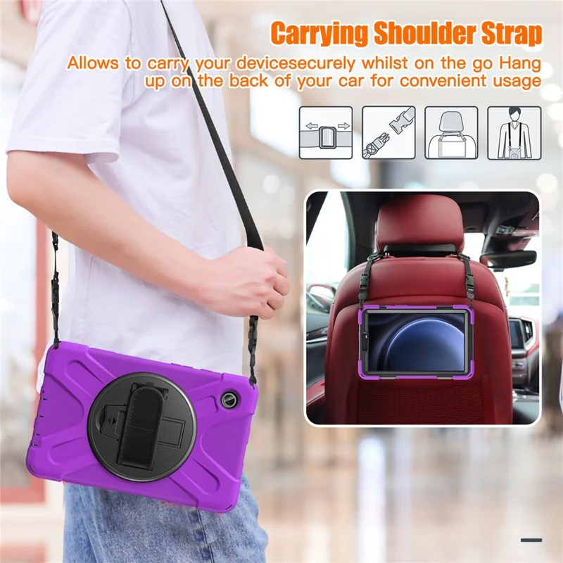 For Samsung Galaxy Tab A9 Tablet Case Kickstand PC+Silicone Cover with Hand Band / Shoulder Strap - Purple