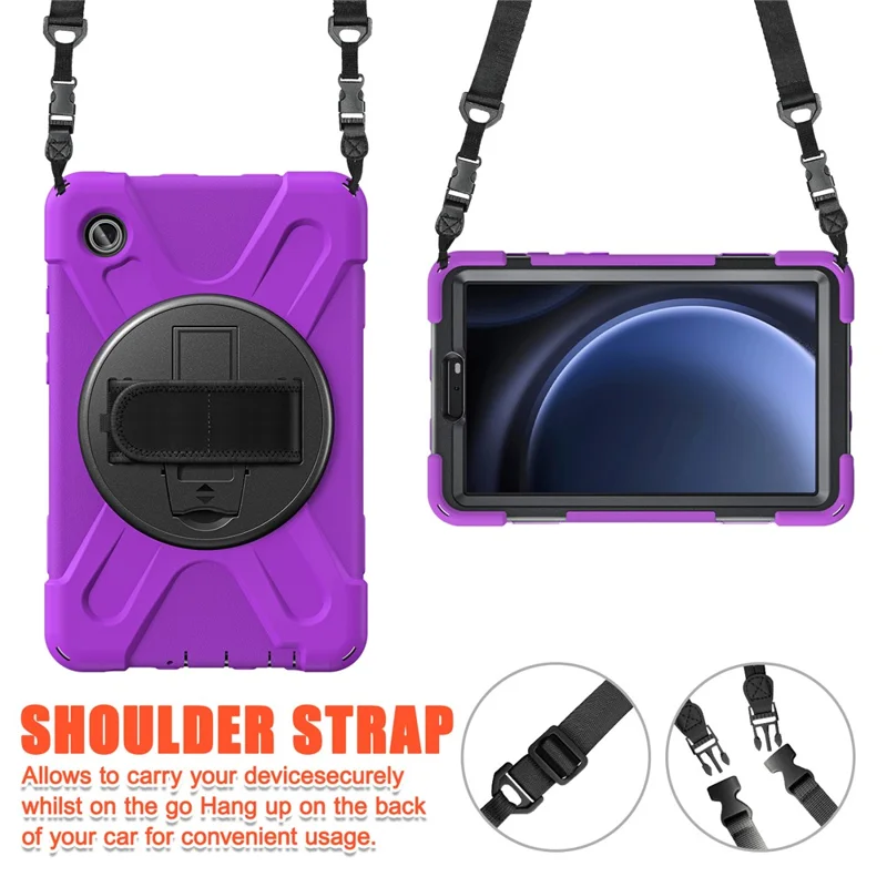 For Samsung Galaxy Tab A9 Tablet Case Kickstand PC+Silicone Cover with Hand Band / Shoulder Strap - Purple