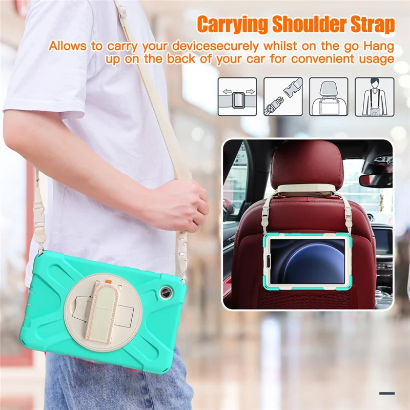 Pour Samsung Galaxy Tab A9 Tablet Case Kickstand PC+Silicone Cover avec Sangle à Main / Sangle d'Épaule - Vert Menthe