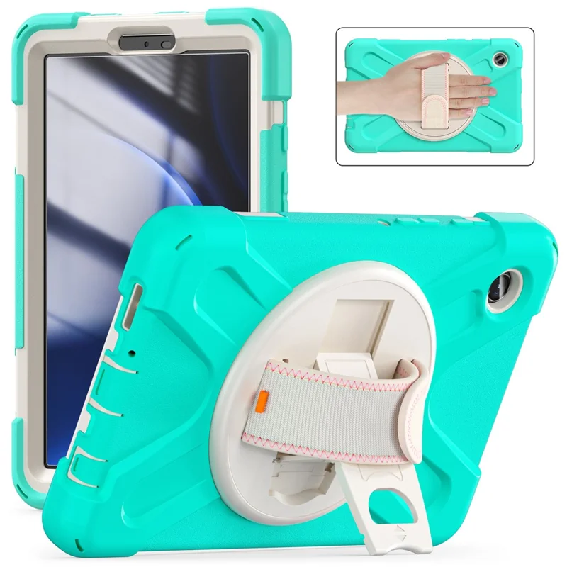 Per Samsung Galaxy Tab A9 Custodia Rotante Supporto PC+Silicone Cinturino per Mano Custodia Tablet - Verde Menta
