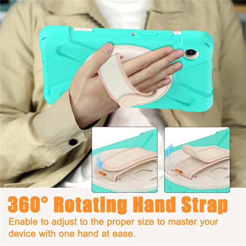 Per Samsung Galaxy Tab A9 Custodia Rotante Supporto PC+Silicone Cinturino per Mano Custodia Tablet - Verde Menta
