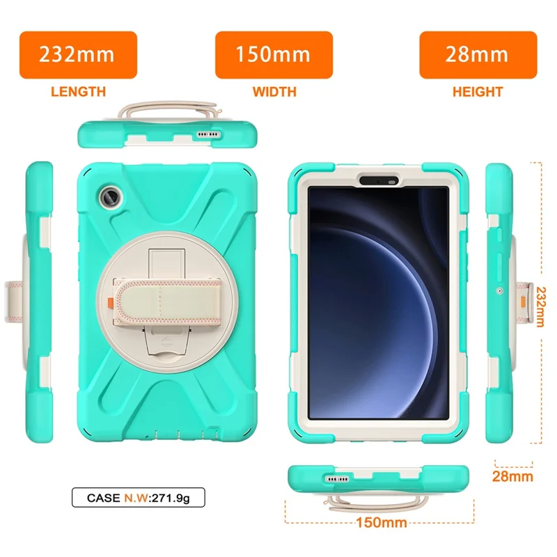 Per Samsung Galaxy Tab A9 Custodia Rotante Supporto PC+Silicone Cinturino per Mano Custodia Tablet - Verde Menta