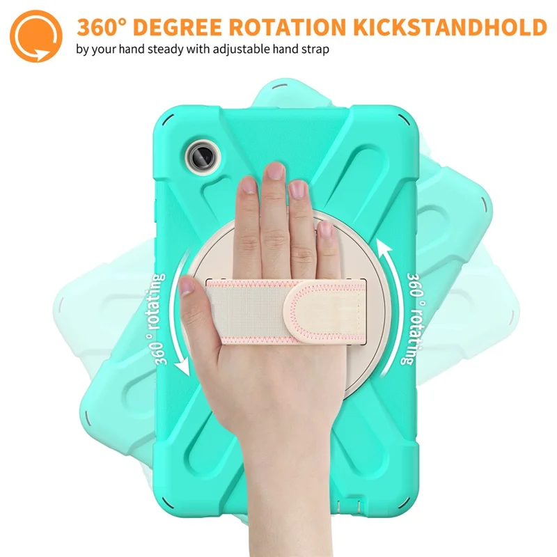Per Samsung Galaxy Tab A9 Custodia Rotante Supporto PC+Silicone Cinturino per Mano Custodia Tablet - Verde Menta