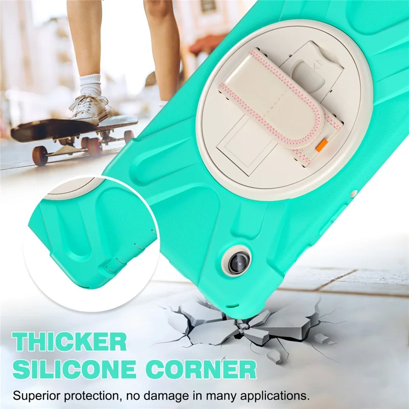 Per Samsung Galaxy Tab A9 Custodia Rotante Supporto PC+Silicone Cinturino per Mano Custodia Tablet - Verde Menta