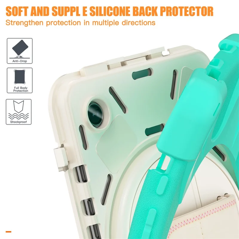 Per Samsung Galaxy Tab A9 Custodia Rotante Supporto PC+Silicone Cinturino per Mano Custodia Tablet - Verde Menta