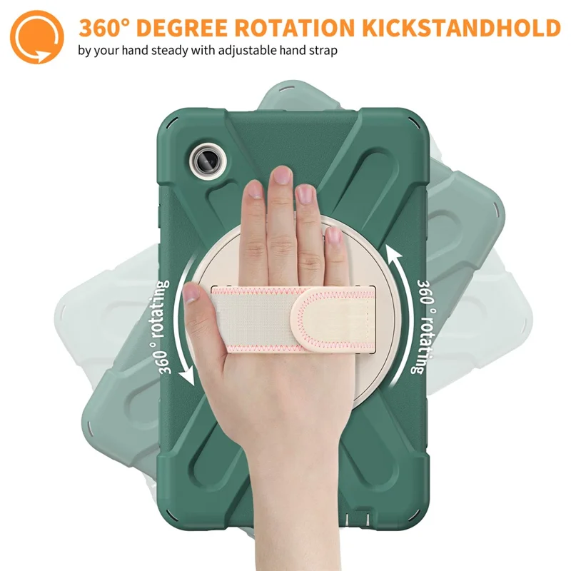 Para Galaxy Tab A9 da Samsung, Capa Rotativa com Suporte para Tablet, PC + Silicone com Alça de Mão - Verde Esmeralda