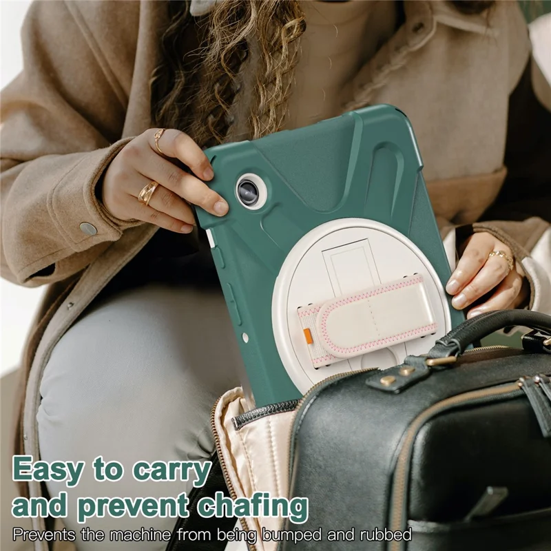 Para Galaxy Tab A9 da Samsung, Capa Rotativa com Suporte para Tablet, PC + Silicone com Alça de Mão - Verde Esmeralda
