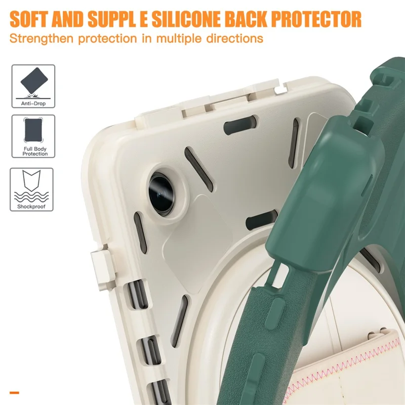 Para Galaxy Tab A9 da Samsung, Capa Rotativa com Suporte para Tablet, PC + Silicone com Alça de Mão - Verde Esmeralda
