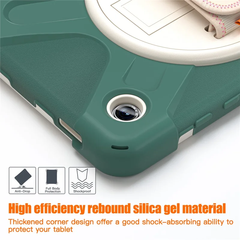 Para Galaxy Tab A9 da Samsung, Capa Rotativa com Suporte para Tablet, PC + Silicone com Alça de Mão - Verde Esmeralda