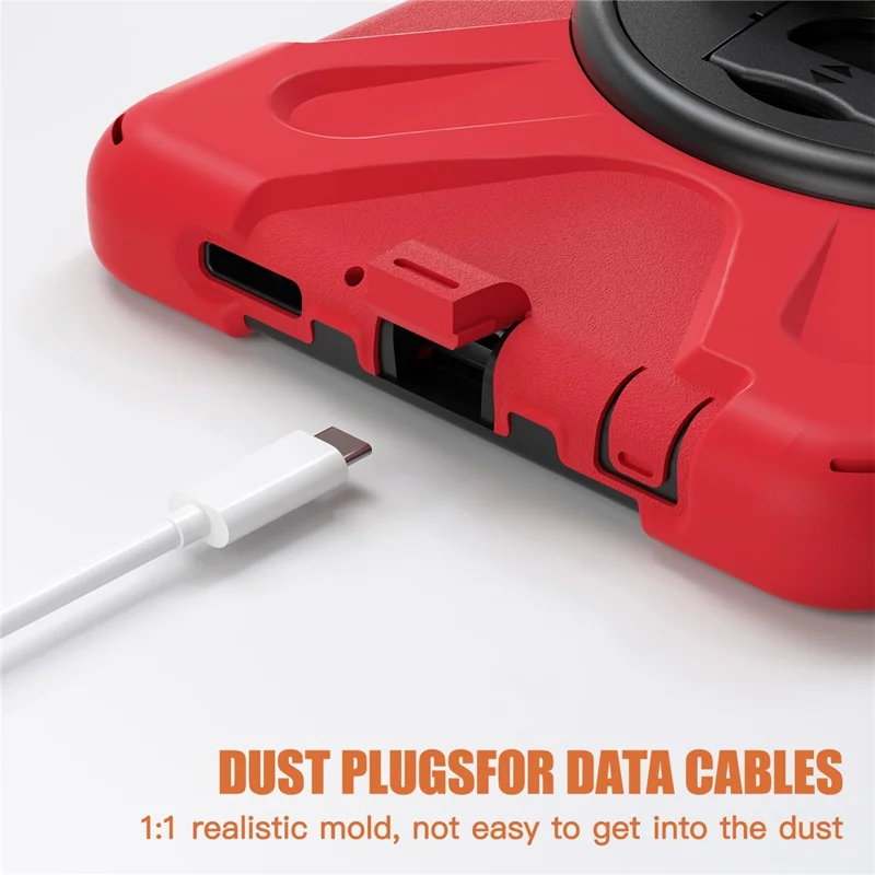 Para Samsung Galaxy Tab A9 Caixa Rotativa com Suporte Kickstand PC + Capa de Silicone com Alça - Vermelho