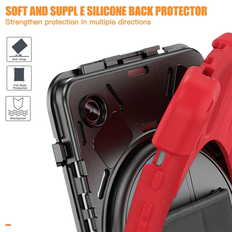 Para Samsung Galaxy Tab A9 Caixa Rotativa com Suporte Kickstand PC + Capa de Silicone com Alça - Vermelho