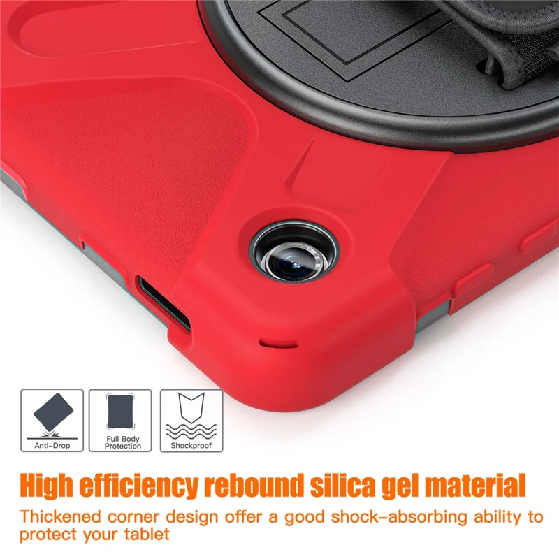 Para Samsung Galaxy Tab A9 Caixa Rotativa com Suporte Kickstand PC + Capa de Silicone com Alça - Vermelho