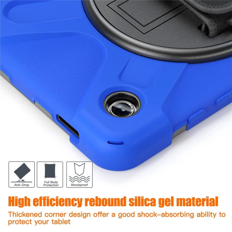 For Samsung Galaxy Tab A9 Case Rotary Kickstand PC+Silicone Hand Strap Tablet Cover - Blue