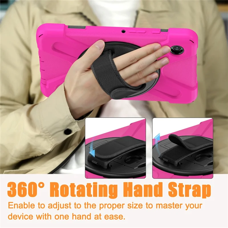 For Samsung Galaxy Tab A9 Case Rotary Kickstand PC+Silicone Hand Strap Tablet Cover - Rose