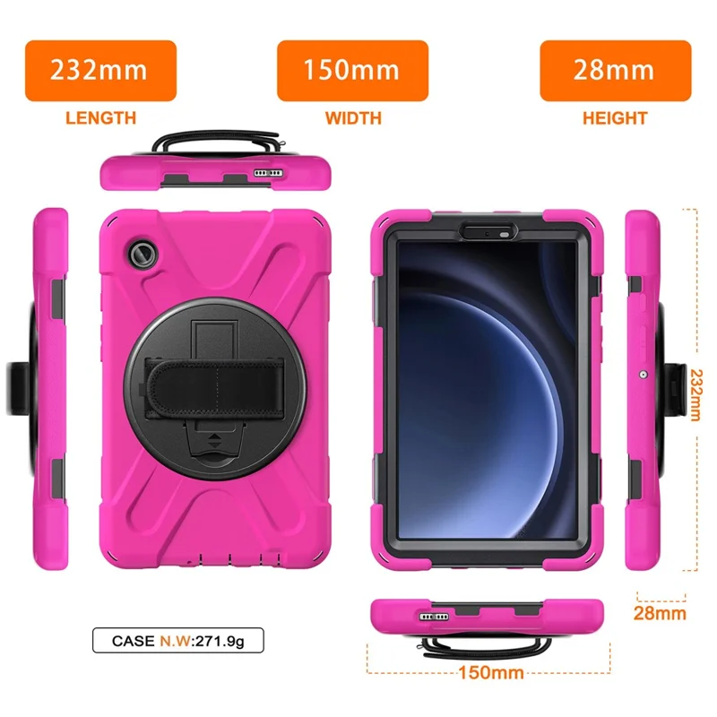For Samsung Galaxy Tab A9 Case Rotary Kickstand PC+Silicone Hand Strap Tablet Cover - Rose
