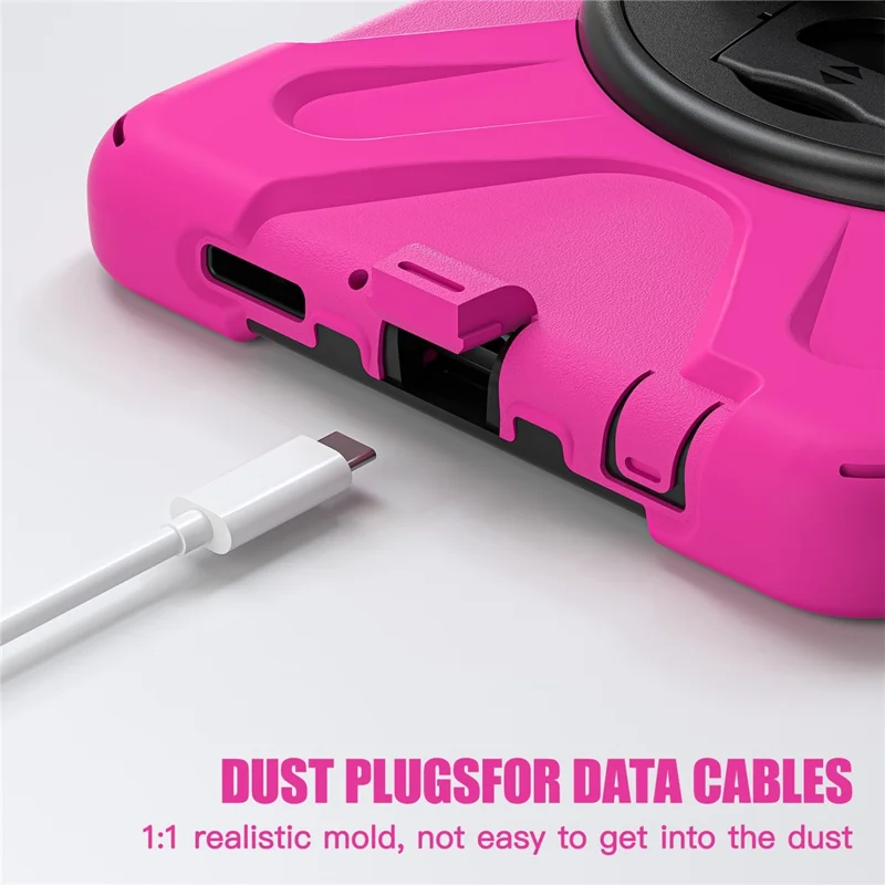 For Samsung Galaxy Tab A9 Case Rotary Kickstand PC+Silicone Hand Strap Tablet Cover - Rose