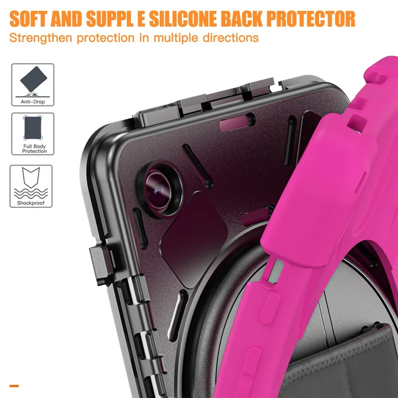 For Samsung Galaxy Tab A9 Case Rotary Kickstand PC+Silicone Hand Strap Tablet Cover - Rose