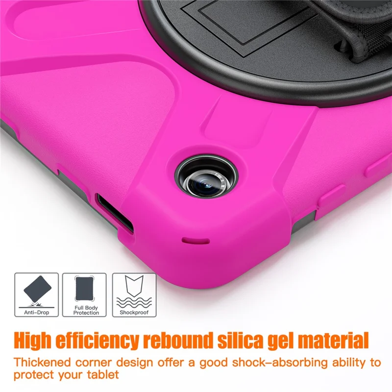 For Samsung Galaxy Tab A9 Case Rotary Kickstand PC+Silicone Hand Strap Tablet Cover - Rose