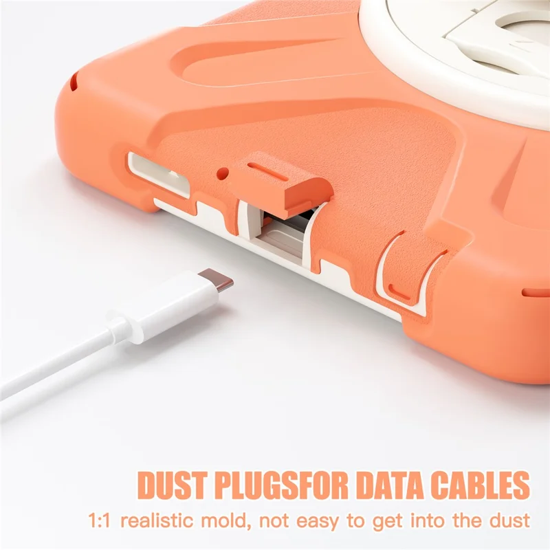 For Samsung Galaxy Tab A9 Case Rotary Kickstand PC+Silicone Hand Strap Tablet Cover - Orange