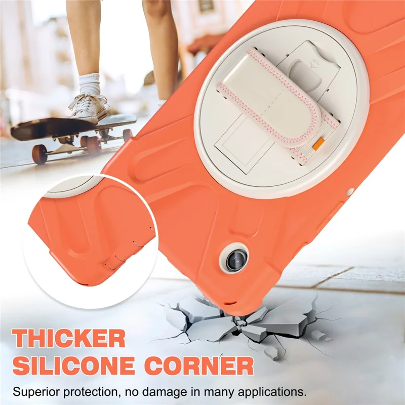 For Samsung Galaxy Tab A9 Case Rotary Kickstand PC+Silicone Hand Strap Tablet Cover - Orange